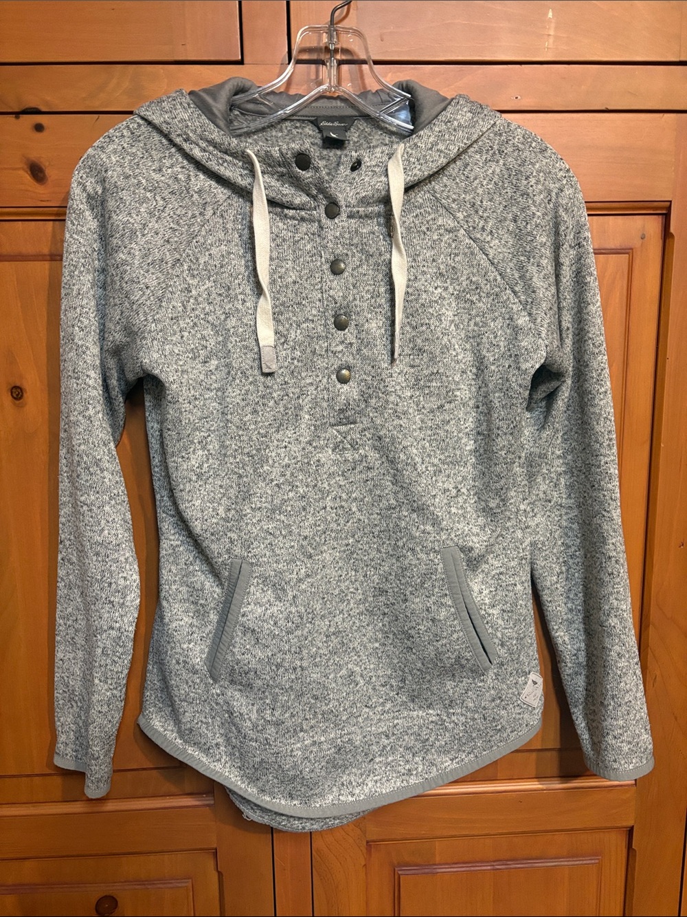 Eddie Bauer Light Gray Marled Hooded Snap Pullover